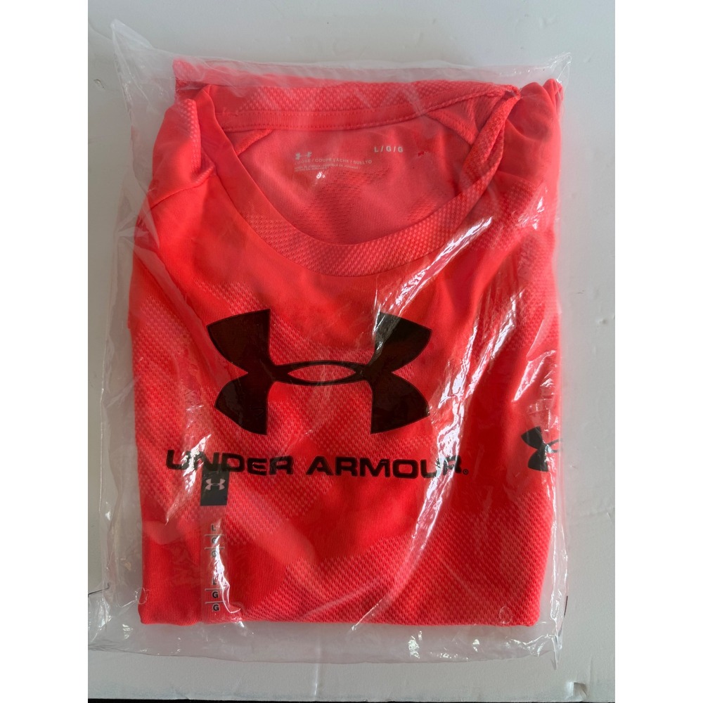 Under Armour Mens Velocity Jacquard SS Tee Neon Orange Gorpcore Athleisure L NWT